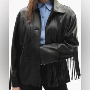 Mango Faux Leather Black Fringe Women's Jacket